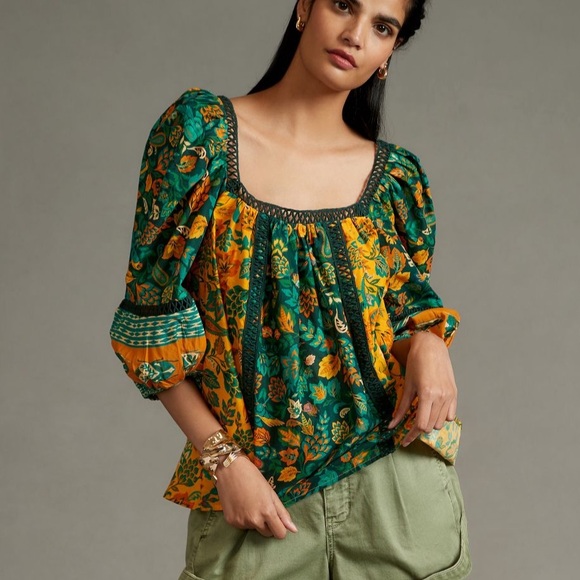 Farm Rio Lace Insert Peasant Blouse size Medium M NWT New - Picture 4 of 5